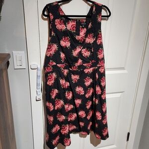 Retro floral polka dot fit and flare dress